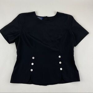 Willow Ridge Blouse Womens 6P Black Buttons Crew Neck